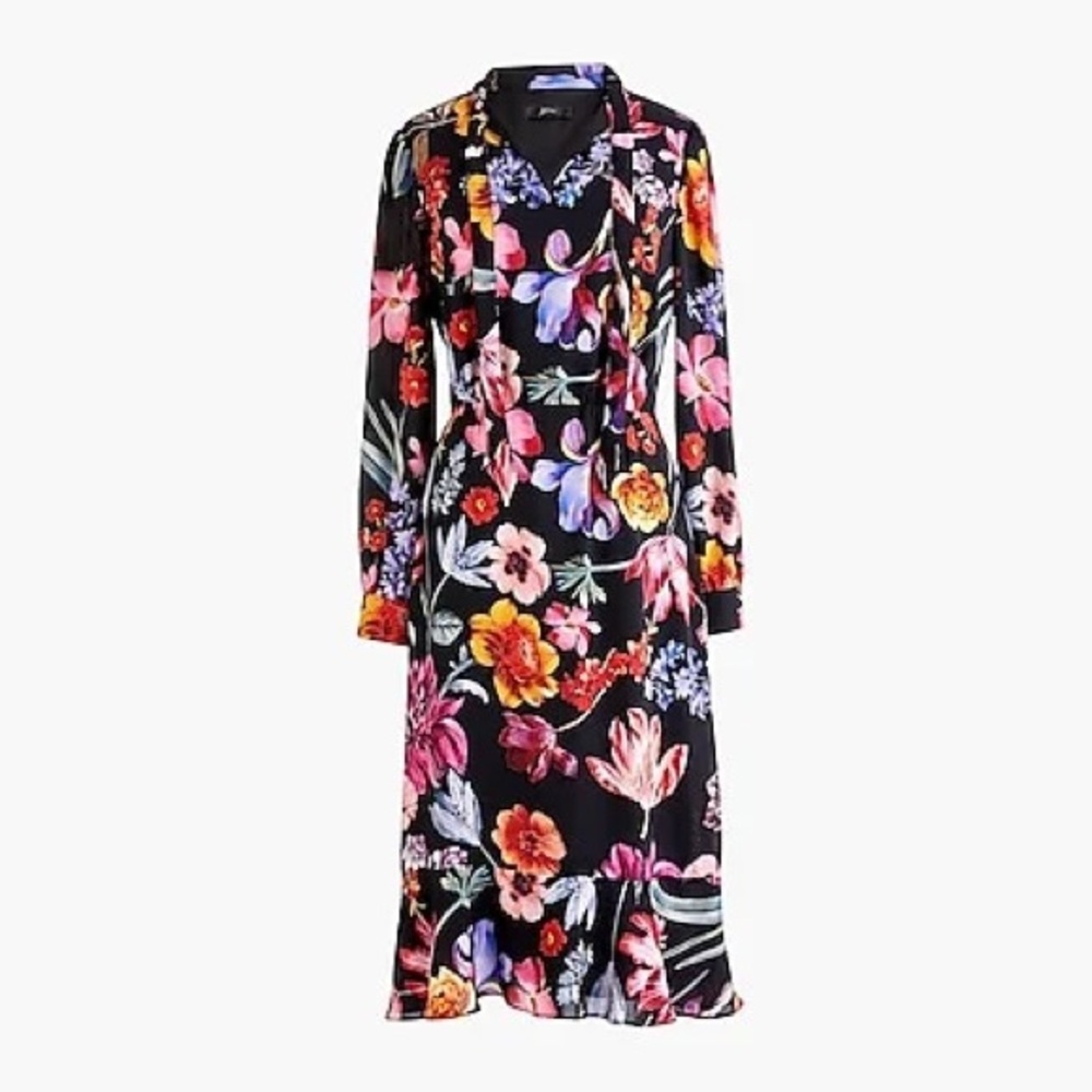 J. Crew Midnight Dutch Floral Long Sleeve Dress
